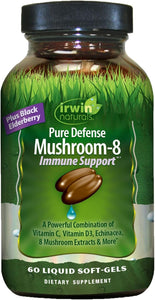 Irwin Naturals Pure Defense Mushroom-8 - 60 Softgels - Powerful Immune Support Supplement with 8 Mushroom Extracts, Vitamin C & D3, Echinacea, and Black Elderberry