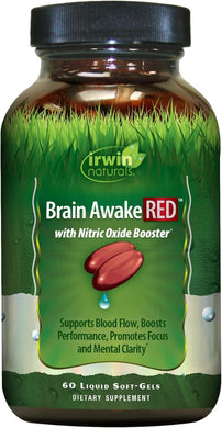 Irwin Naturals Brain Awake RED with Nitric Oxide Booster - 60 Liquid Soft-Gel - Support Brain Health & Optimize Performance - 20 Total Servings