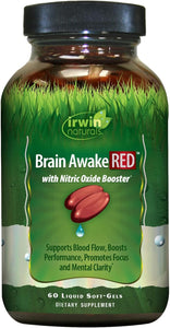 Irwin Naturals Brain Awake RED with Nitric Oxide Booster - 60 Liquid Soft-Gel - Support Brain Health & Optimize Performance - 20 Total Servings