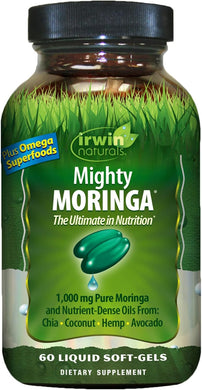 Irwin Naturals Mighty Moringa 1,000 mg - 60 Liquid Softgels - with Chia, Coconut, Hemp, Avacado & Omega Superfoods - 30 Total Servings