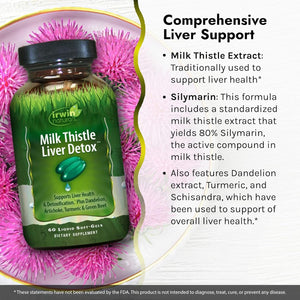 Irwin Naturals Milk Thistle Liver Detox - 60 Liquid Soft-Gels, Supports Liver Health with Dandelion, Artichoke, Turmeric & Green Beet Root - 30 Total Servings