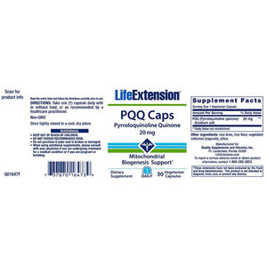 Life Extension PQQ Caps Pyrroloquinoline Quinone 20mg - 30 Vegetarian Capsules 