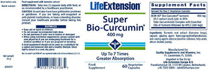 Life Extension Super Bio-Curcumin 400 mg Great Absorption Whole Body Health - 60 Vegetarian Capsules