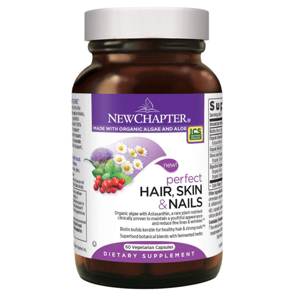 New Chapter Perfect Hair, Skin & Nails Supplement Builds Healthy Hair & Strong Nails with Biotin + Astaxanthin - 60 Vegetarian Capsules
