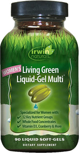 Irwin Naturals Women's Living Green Liquid-Gel Multi Vitamin - 70 Essential Nutrients, Full-Spectrum Vitamins, Wholefood Blend - Targeted Adrenal & Brain Support - 90 Liquid Softgels
