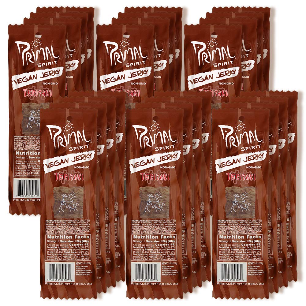 Primal Spirit Meatless Vegan Jerky, Certified Non-GMO, Plant Based Protein, Pack of 24