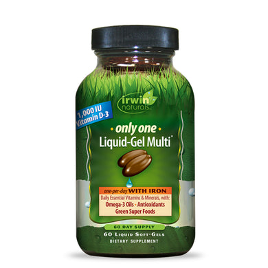 Irwin Naturals Only One Liquid-Gel Multi with Iron + Omega-3 Oils, Antioxidants, Green Super Foods - 60 Liquid Softgels