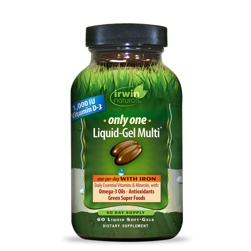 Irwin Naturals Only One Liquid-Gel Multi with Iron + Omega-3 Oils, Antioxidants, Green Super Foods - 60 Liquid Softgels