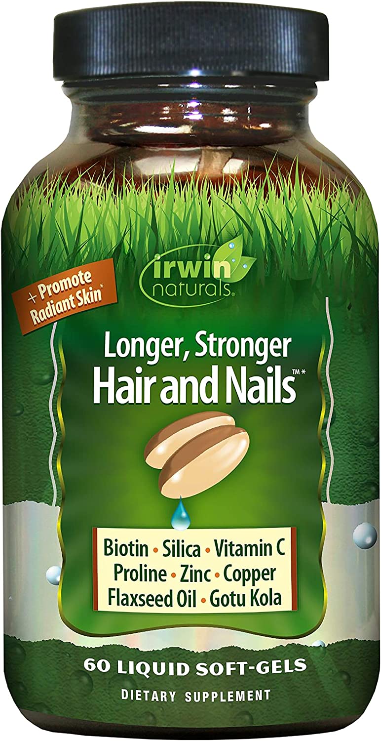 Irwin Naturals Longer, Stronger Hair and Nails - Promotes Vibrant Shine Texture & Strength - 60 Liquid Softgels