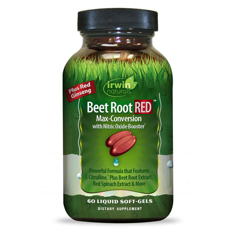 Irwin Naturals Beet Root RED Max-Conversion with Nitric Oxide Booster for Cardiovascular Health Blood Flow Support - 60 Soft-Gels